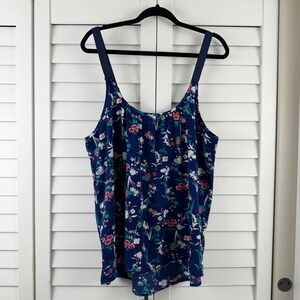 Pixley Floral Camisole Women XL Navy Blue Tank Top Zipper Back Strappy